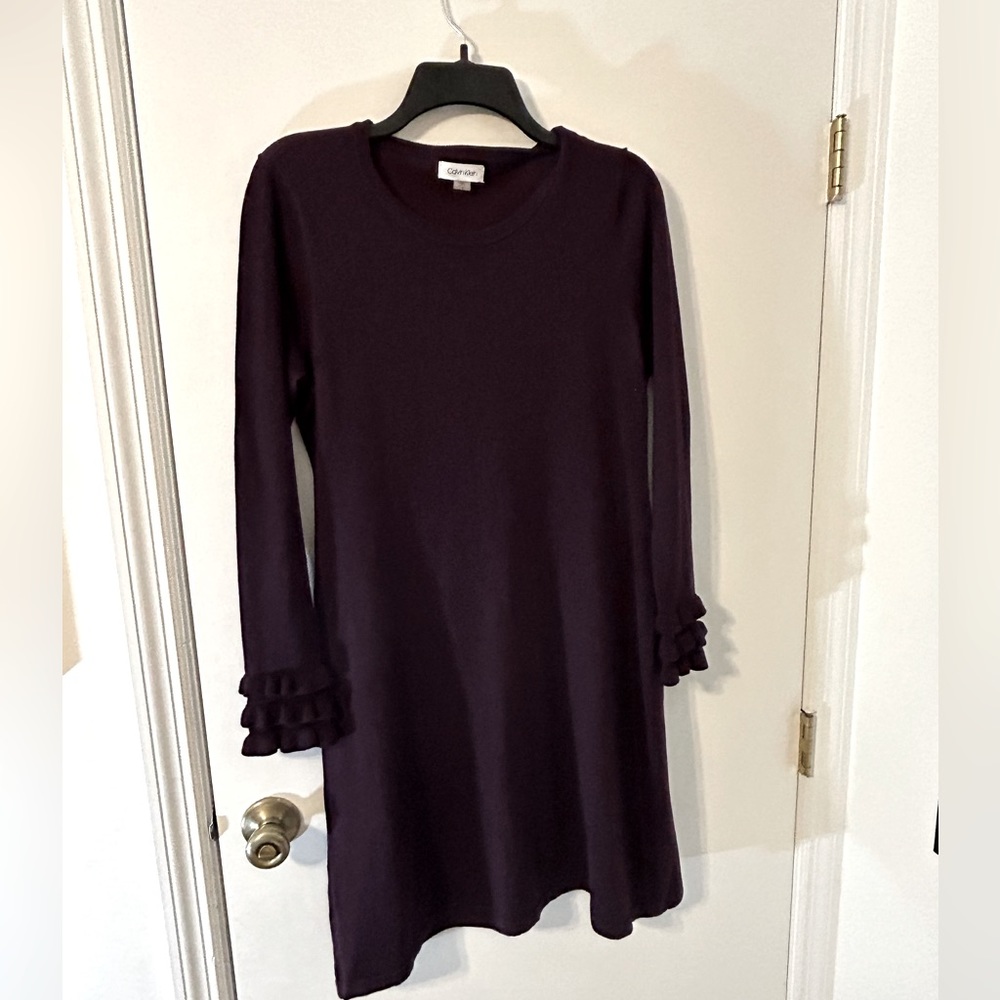 Calvin Klein Purple Long Ruffle Sleeved Dress